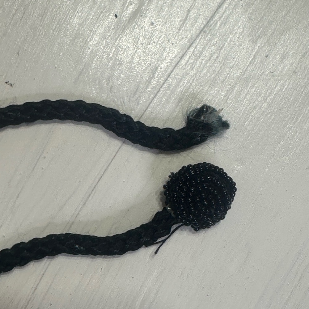 Vintage Black Glass Beaded Evening Purse Floral Drawstring Tassel Cocktail Bag - Picture 8 of 15